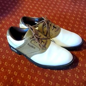 footjoy greenjoys golf shoes men's size 9m white leather brown cleats